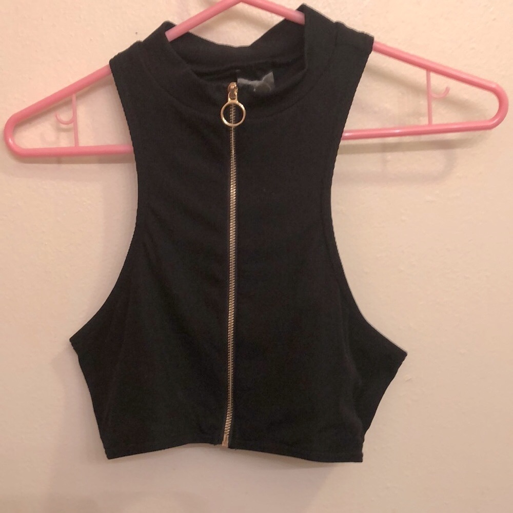 Black high neck ribbed swim top